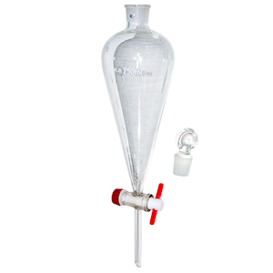 Separating Funnel, Cylindrical, with Teflon Stopcock, 250mL, Glass, Each Each