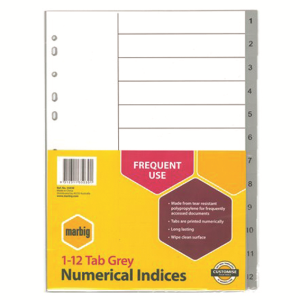 DIVIDER 1-12 GREY F/C PVC 12/ST Set