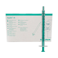 B. Braun Injekt-H Low Dead Space Syringe, 1mL, Luer Slip, Heparin Scaling, 100 Pieces/Box