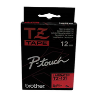 BROTHER TAPE TZ 12MM TZ-431 BLK ON RED EACH Pack
