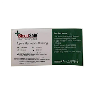 BleedSolv Topical Haemostatic Gauze Dressing, 5 x 10cm, Sterile, Hypoallergenic, 12 Pieces/Box