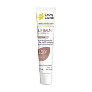 Cancer Council Lip Balm, 15gm, SPF 50+, Raspberry, Soft Pink, Each
