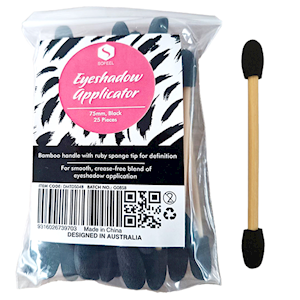 Sofeel Eyeshadow Applicator, Ruby Sponge, Double Ended, 75mm Length, Biodegradable Bamboo Handle, 25 Pieces/Pack Pack