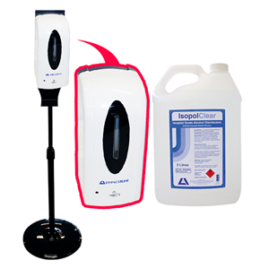 Hand Sanitising Starter Kit, 1 Auto Dispenser (DISPRAY) 1 Dispenser Floor Stand (DISPSTAND) & 1 Liv Isopropyl Alcohol 5L (EGH6969-N) Kit