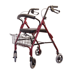 Damaged, Liv Hi-Grade Aluminium Walking Frame Rollator w/ Handbrake and Basket, Weight Cap: 100kg, 6 Inches Wheel, 79-90cm Adj Height, Ea