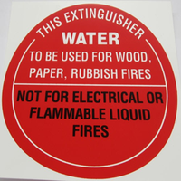 Safety Sign, " Fire Extinguisher Water" 200mm Side, Red, Each Each