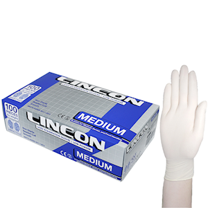 Lincon Biodegradable Latex Examination Gloves, AS NZ Standard, Low Powder, Large, Cream Colour, HACCP Grade, 100/Box Box