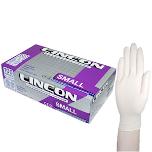 Lincon Biodegradable Latex Examination Gloves, AS NZ Standard, Low Powder, Large, Cream Colour, HACCP Grade, 100/Box Box