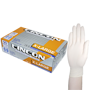 Lincon Biodegradable Latex Examination Gloves, AS NZ Standard, Low Powder, Large, Cream Colour, HACCP Grade, 100/Box Box