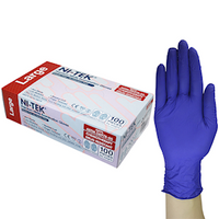 Ni-Tek Nitrile Accelerator Free Gloves, ASTM Standards, Powder Free, EN374, Large, Blueple Colour, 100/Box Box