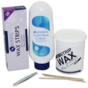 Livingstone At-Home Waxing Kit, With Microwaveable Lavender Azure Strip Wax + Tweezers + Spatulas + Waxing Strips + Sorbolene Cream, Kit Kit