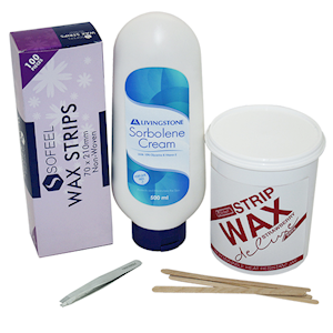 Livingstone At-Home Waxing Kit, With Strawberry Wax + Tweezers + Spatulas + Waxing Strips + Sorbolene Cream, Kit Kit