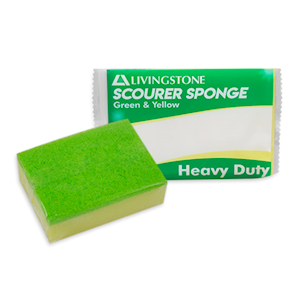 Livingstone Green Scourer with Yellow Sponge, 10 x 7 x 3cm, Heavy Duty, 60 Pieces/Pack Pack