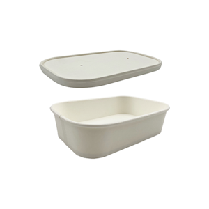 LivEco Rectangular Paper Take Away Container Set, with Base and Lid, 500mL, 350gsm PLA, White Paper, 300 Pieces/Carton Carton