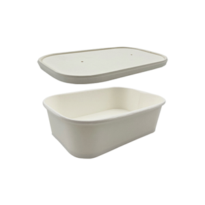 LivEco Rectangular Paper Take Away Container Set, with Base and Lid, 650mL, 350gsm PLA, White Paper, 300 Pieces/Carton Carton