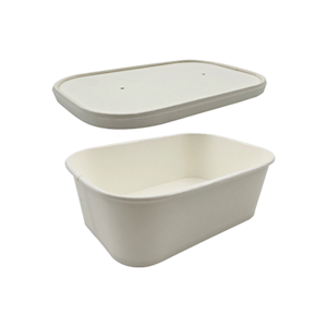 LivEco Rectangular Paper Take Away Container Set, with Base and Lid, 750mL, 350gsm PLA, White Paper, 300 Pieces/Carton Carton