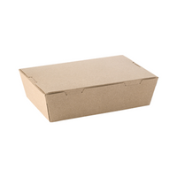 Detpak Cardboard Lunch Box, 150 x 100 x 45mm, Poly-Lined with Preformed Lid, Leakproof, Small, Brown, 200 Pieces/Carton Carton