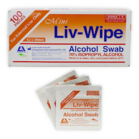 Liv-Wipe Mini Alcohol Swabs, Prep Pad, 70 Percent Isopropyl Alcohol Sanitiser, 62 x 30mm, Gamma Sterilised, 100/Box, 5,000/Carton Carton