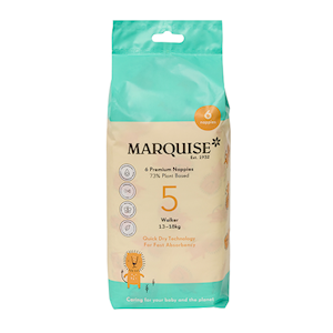 Marquise Walker Eco Nappies Size 5 (13-18kg), Hypoallergenic, Eco-Friendly Materials, White with Pattern, 6 Pcs/Pack