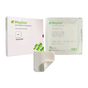Mepilex Silicone Foam Dressing, 15 x 15cm, Self Adherent, 5 Pieces/Box Box