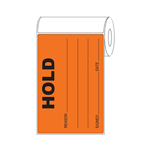 Omni Quality Control Sticker, 100mm x 150mm, 'HOLD', Orange, 500 Stickers/Roll Roll