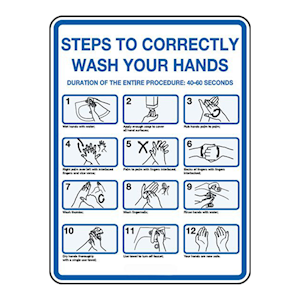Safety Sign, "Steps To Correctly Wash Your Hands", 30 x 22.5cm, Polypropylene, Each Each