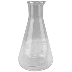 Livingstone Erlenmeyer Conical Flask, 500ml, Narrow Neck, 34mm Neck Diameter, Borosilicate Glass, Graduated, Each