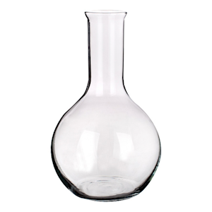 Simax Flat-Bottom Spherical/Boiling Flask, 6000ml, Diameters: 1 - 236mm, 2 - 65mm, x 340(H)mm, Narrow Neck w/Rim, Boro Glass, Clear, Ea Each