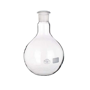 Simax Flat-Bottom Spherical/Boiling Flask, 50ml, Socket Joint 14/23, 51(D)mm x 100(H)mm, Borosilicate Glass, Clear, European, Each Each