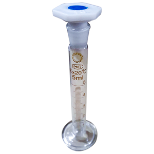 Liv Measuring Mixing Cylinder with Hex Base and Plastic Stopper, Class B, 5mL, SJ 10/19, Brown Stain Grad, Boro Glass, European, Each Each
