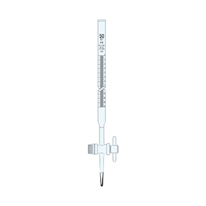 Burette with Straight Bore Interchangeable PTFE Key and Amber Printing, 25mL, 0.1mL Subdivision, Borosilicate Glass, Class A, Each Each