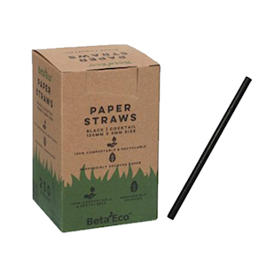 Anchor Packaging BetaEco Cocktail Paper Straw, 5mm x 120mm, Black, 2500 Pieces/Carton Carton