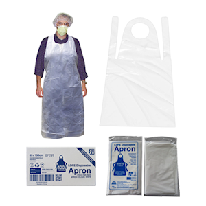 Livingstone Premium Thick Disposable Apron, 85 x 150cm, LDPE, 20um, Bib Type, White, Single Pack, 100 Packs/Box Box