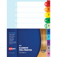DIVIDERS A4 1-10 WHITE RAINBOWSET Set