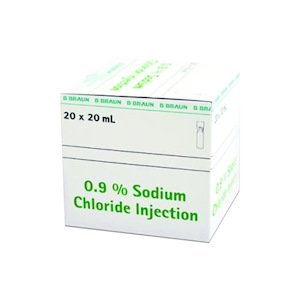 B. Braun Sodium Chloride 0.9 Percent, for Injection, 20mL, 20 Ampoules/Box