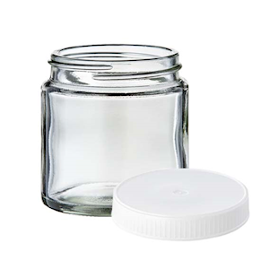 Glass Jar, Cosmetic Jar, with White Polypropylene Screw Cap, 120mL, 58mm 400 Neck Finish, Round, Flint, Each Each