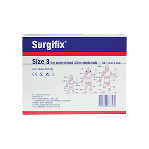 Surgifix Tubular Bandage, Size 3 or E, Width: 2.2cm, Arm, Elbow, Foot and Leg, 9 Metres Unstretched, 25 Metres Stretched/Box Each