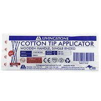Out of Date, Livingstone Sterile Cotton Tip, 7.5cm, Biodegradable Wood, Single Tipped, 5/Pack, Price Discounted, While Stocks last Pack