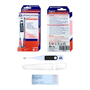 Livingstone Digital Fast-Read Thermometer with Subnormal Hypothermia, 26-43.9degC, Beeper & Memory, Child Safe Cover, TGA 311122, 1/Box