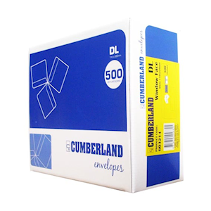 Cumberland Self Seal Envelope 80gsm, 110 x 220mm, with Window Face, Secretive Pattern, White, 500 Pcs/Box