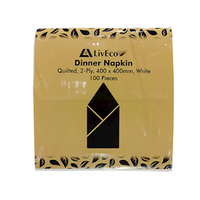 LivEco Dinner Napkin, Quilted, 2-Ply, 400 x 400mm, White, 100 Sheets/Pack, 10 Packs/Carton, 1,000 Pieces/Carton