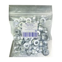 Cap, Crimp, 20mm, 10mm Hole, No Septa, For Crimp Vial, Plain, 100 Pieces/Pack, Pack size 19cm Length x 15.2cm Width Pack