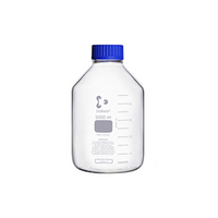 Schott Lab Reagent Bottle, 5000ml, GLS80, Clear, Wide Neck, with Blue Recyclable Polypropylene Cap, Borosilicate Glass, European, Each Each