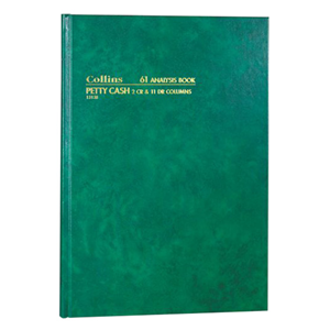 Collins Analysis Book, A4, 61 Series Petty Cash, Hard Cover, Green, Each Each