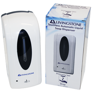 Livingstone Touchless Automatic Alcohol Gel and Liquid Soap Dispenser, 1 Litre, 26.5x12 x12cm, Plastic, White Each