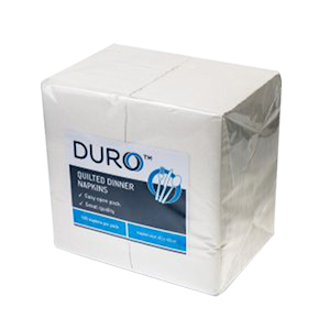 Duro Quilted Dinner Napkin GT Fold, 400 x 400mm, Absorbent, White, 1,000 Pieces/Carton Carton