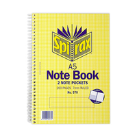 Spirax No. 570, Note Book, A5, 2 Note Pockets, 200 Pages, Each Each