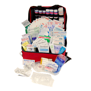 Livingstone Police Trauma First Aid Kit, Level 1, Complete Set In Red Multi Compartment Heavy Duty Carry Bag with Reflective Band Each