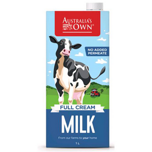 Australia's Own Full Cream Milk, UHT, Long Life, 1 Litre, 10 Pack/Carton