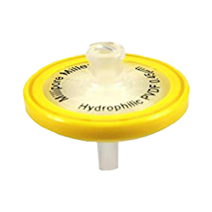 Millipore Millex-HV Syringe Filter, 33mm Diameter, 0.45um Pore Size, Hydrophilic Polyvinylidene Fluoride (PVDF), Sterile, Yellow, 50/Pack Pack